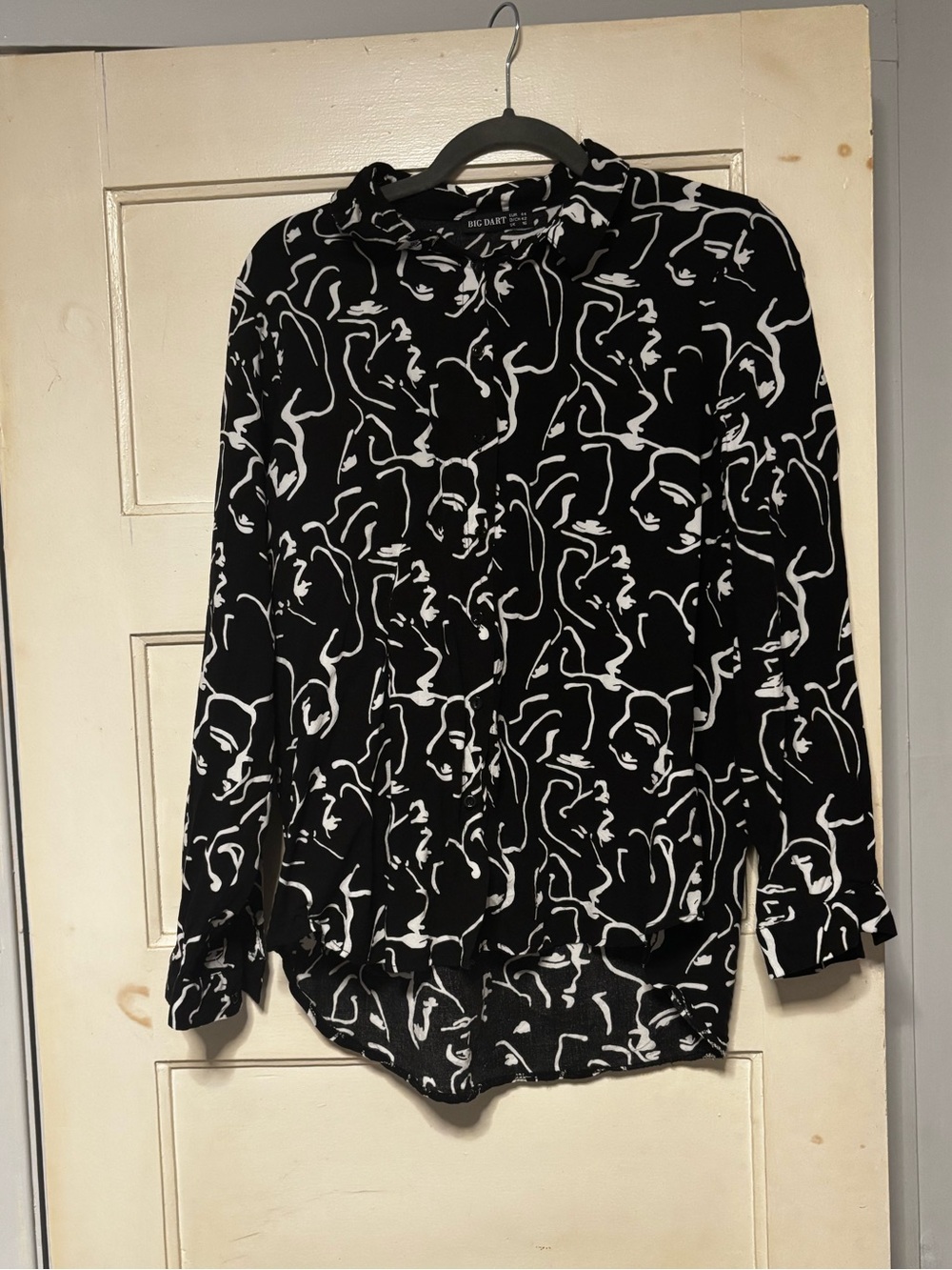 Black & White Abstract Button-Up Blouse